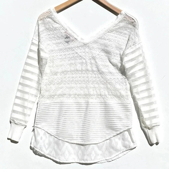 DESIGUAL Women’s Malta Lace Panel Long Sleeve Top White and Metallic size XS - Picture 6 of 7